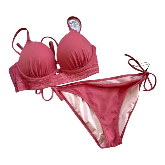 NWT Womens Shade & Shore Mauve Ruched Halter Bikini Swimsuit  - Sz 34B / M - Picture 2 of 2